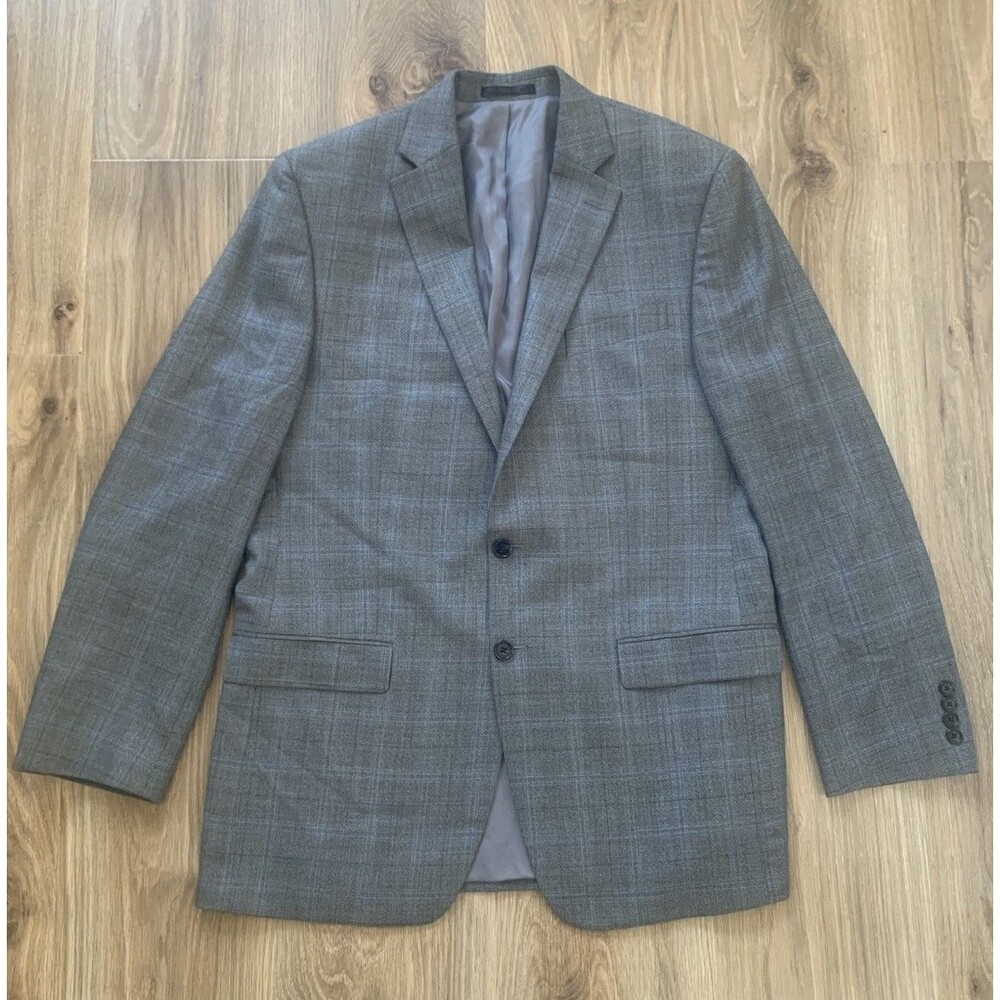 Lauren Ralph Lauren Sport Coat Men's 42L Silk & Wool Grey Blue Windowpane Blazer